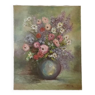 Canvas bouquet of flowers signed Alma