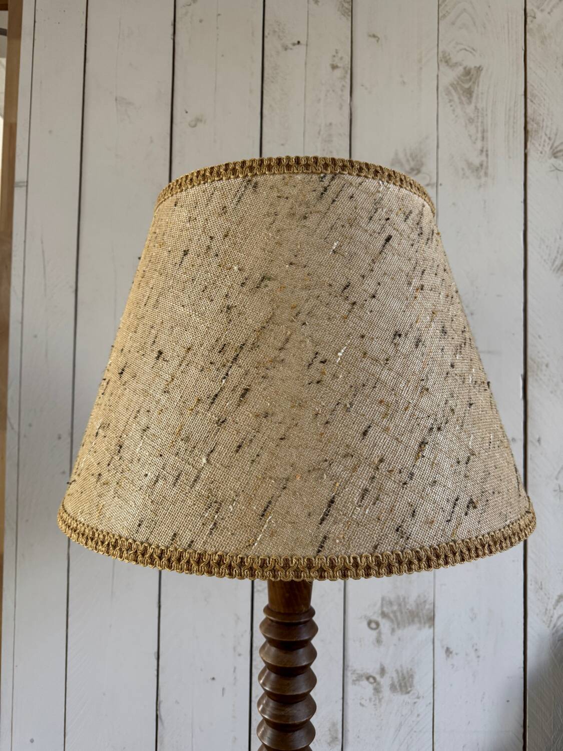 Turned wooden floor lamp