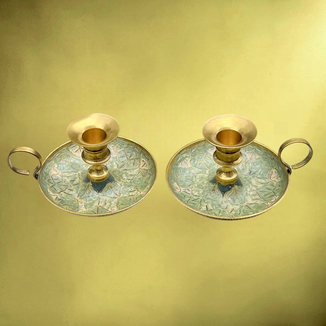 Pair of cellar rat brass cloisonné candlesticks – 1960s