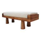 Contemporary Brutalist Style Bench in Solid Oak and Wool Bouclé, Italy