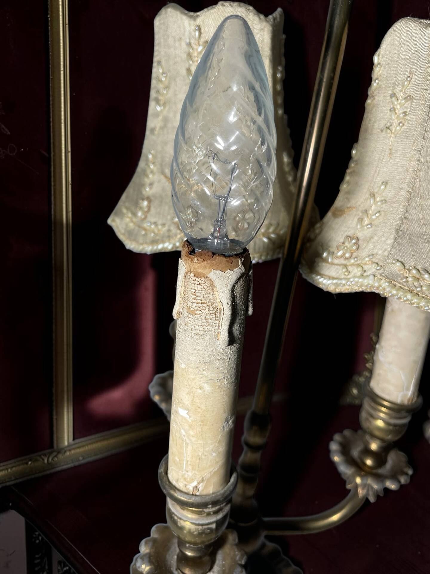 Antique three-light table lamp