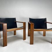 Mid-Century Armchairs in Wood & Leather attributed to Tarcisio Colzani, Italy, 1960s