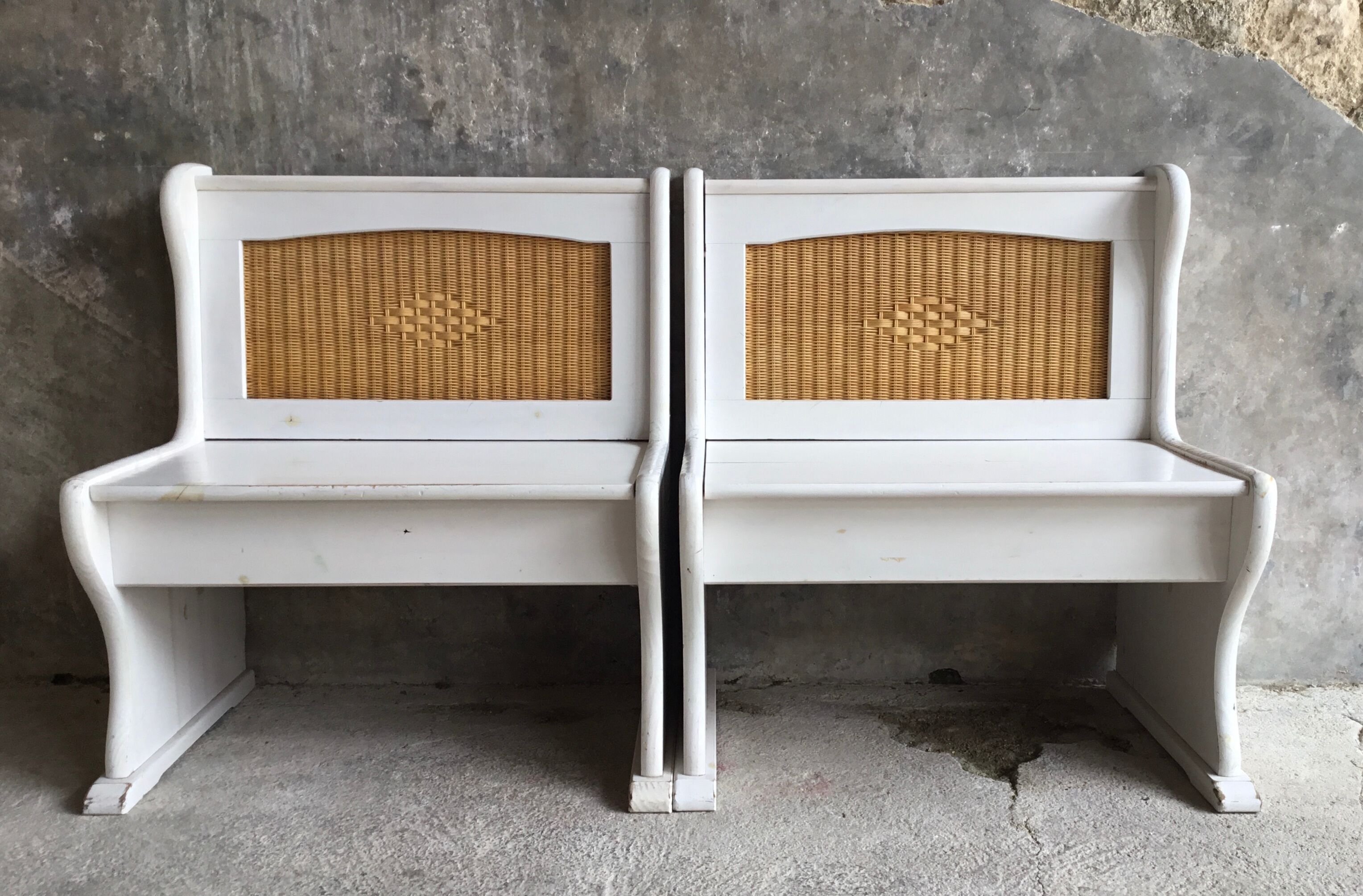 Pair of wooden and wicker chest benches - vintage - 1960