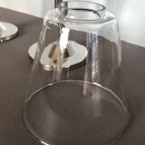 Pair of chrome candle holders and Marinette glass