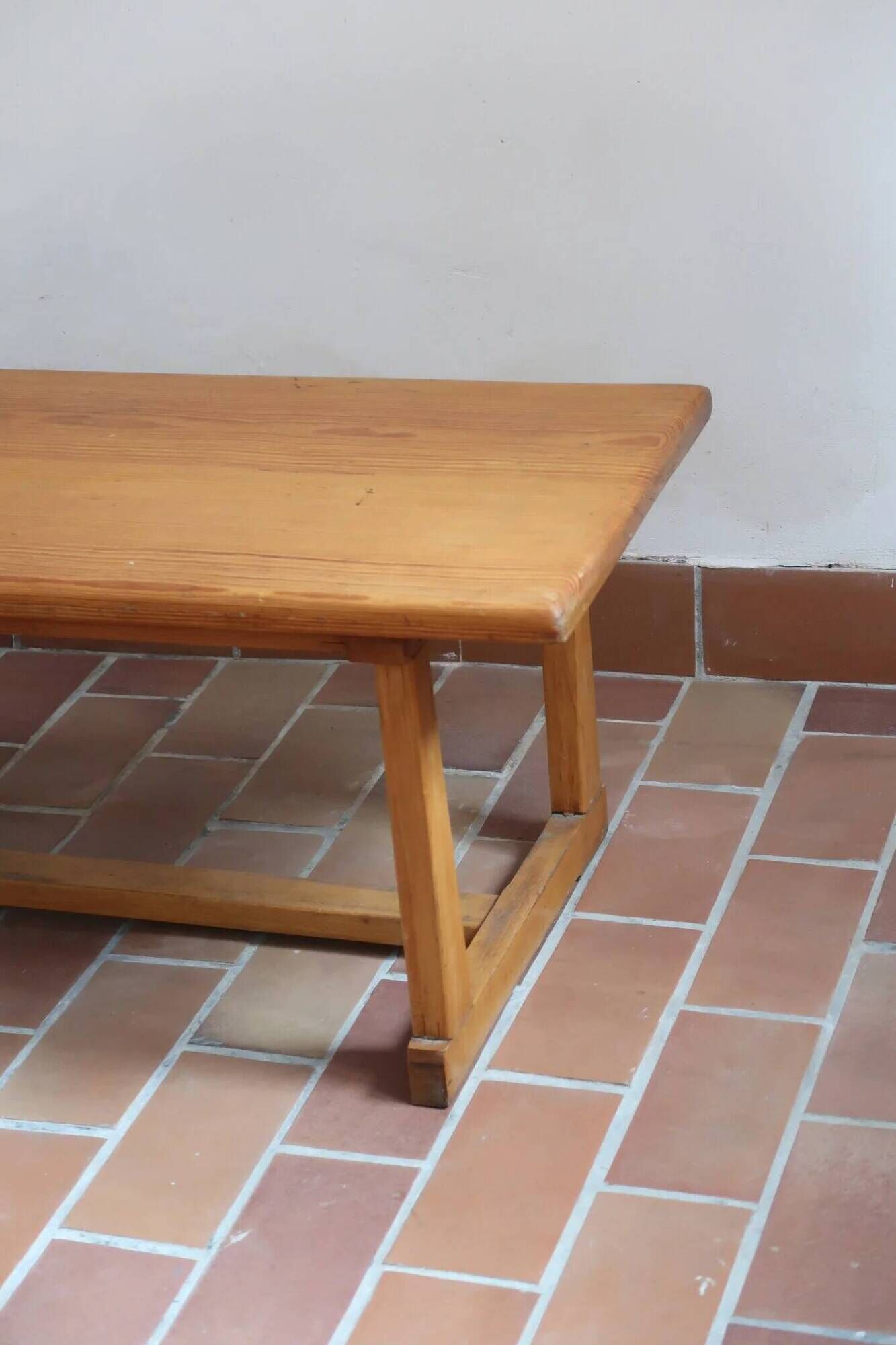 Rustic patinated solid pine coffee table.