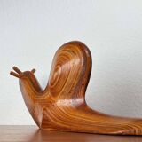 Large Danish carved wooden snail sculpture from the mid-century, 1960s.