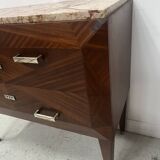 Art Deco chest of drawers with cut sides in mahogany veneer, 20th century