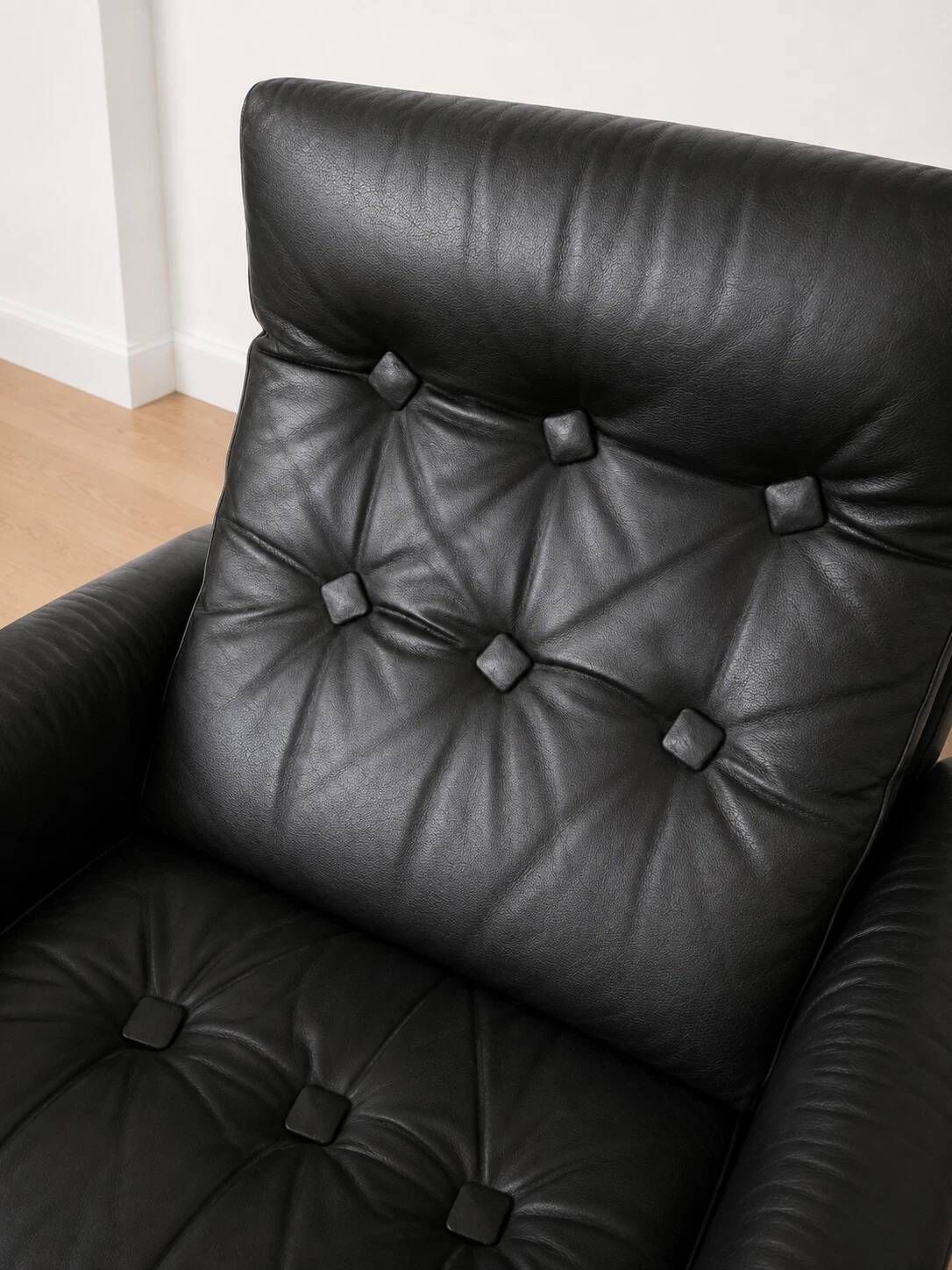 Vintage Danish mid-century black leather swivel chair 1970s