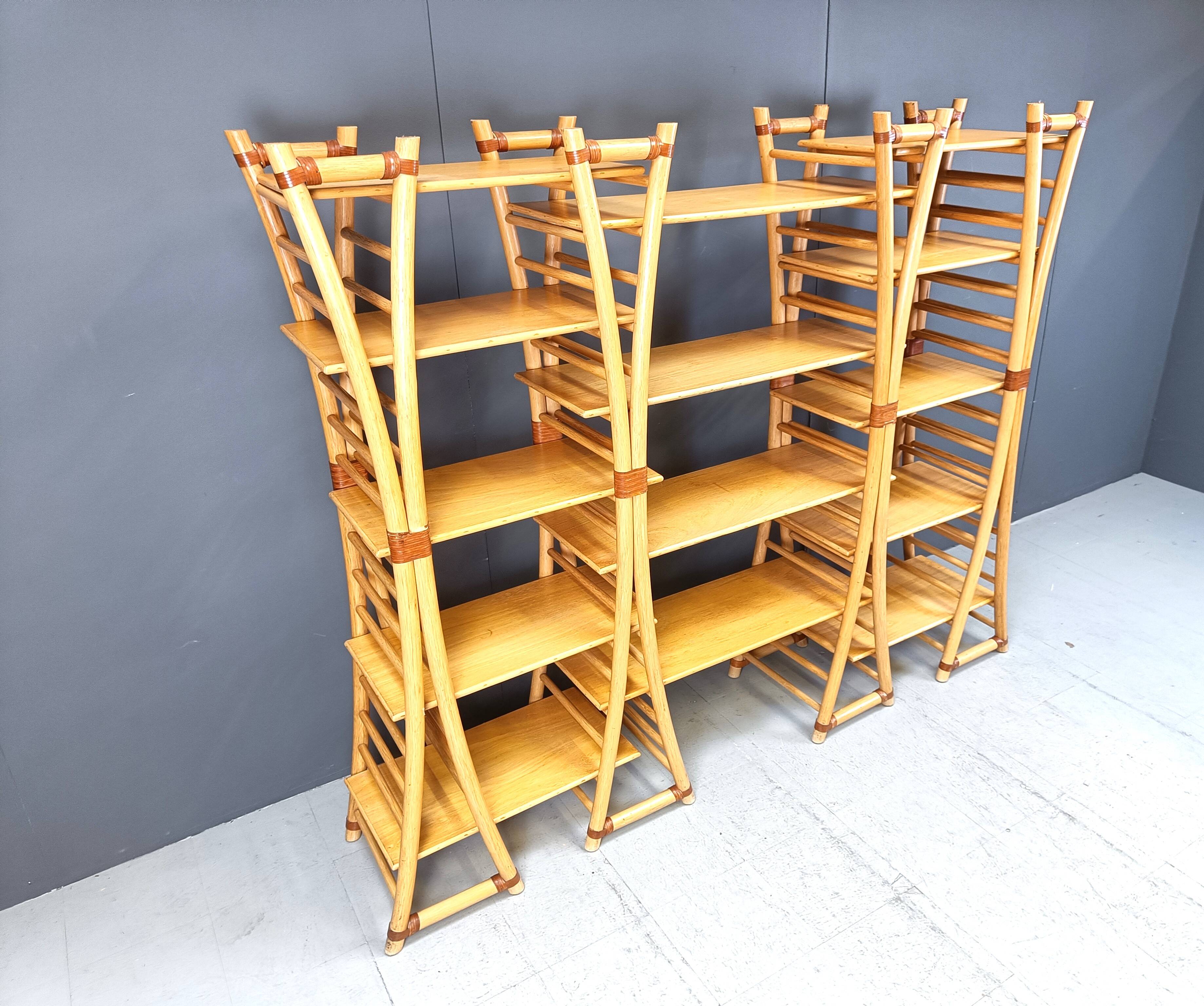 Vintage bamboo wall unit, 1970s