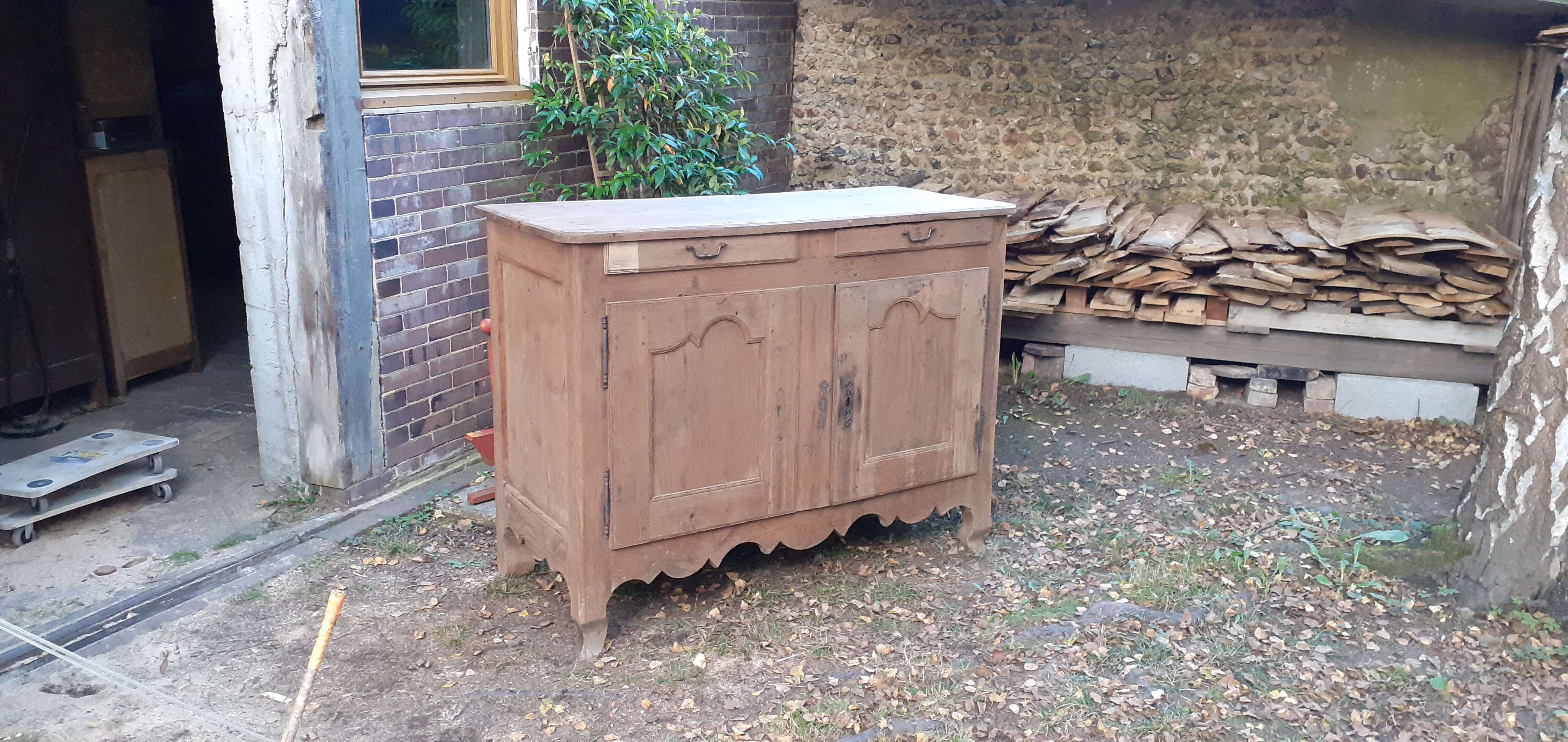 2-door, 2-drawer sideboard, old solid chestnut wood, raw wood