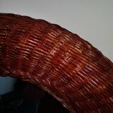 Woven wicker mirror vintage italy 1970