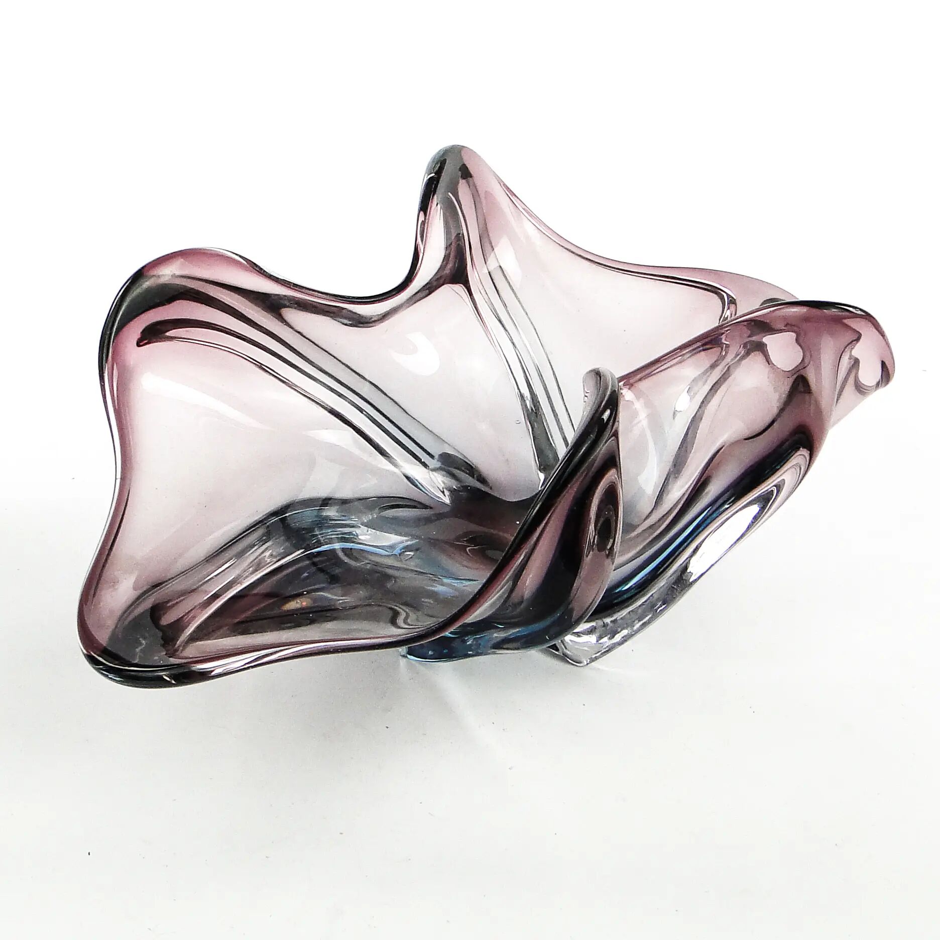 Sommerso bowl, mid-century modern, purple glass, Murano, Italy, 1950s