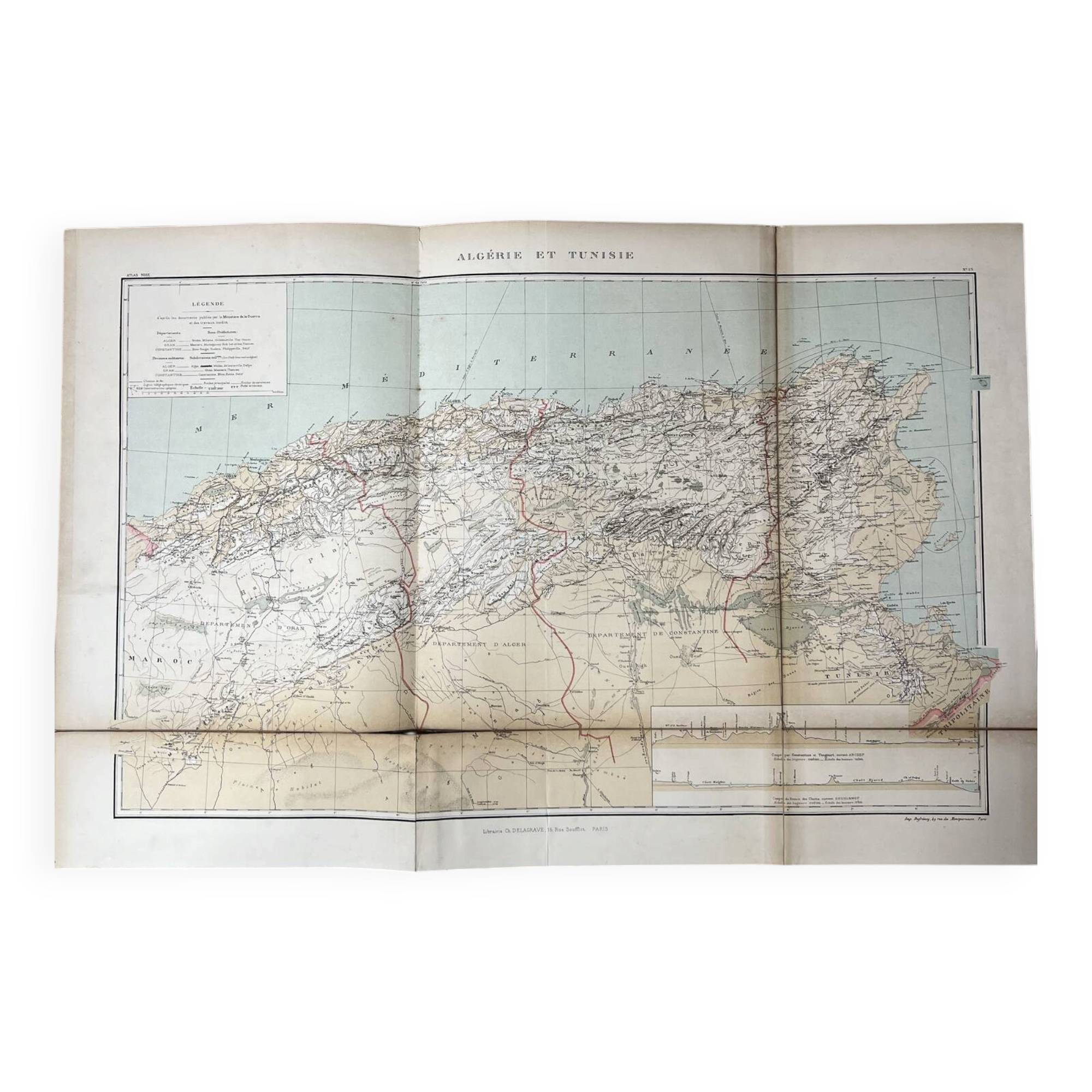 Carte ancienne Algérie et Tunisie 72,5x47cm