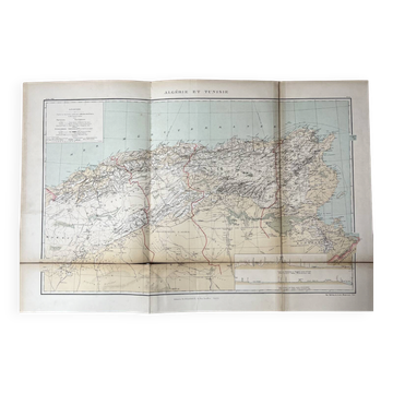 Carte ancienne Algérie et Tunisie 72,5x47cm