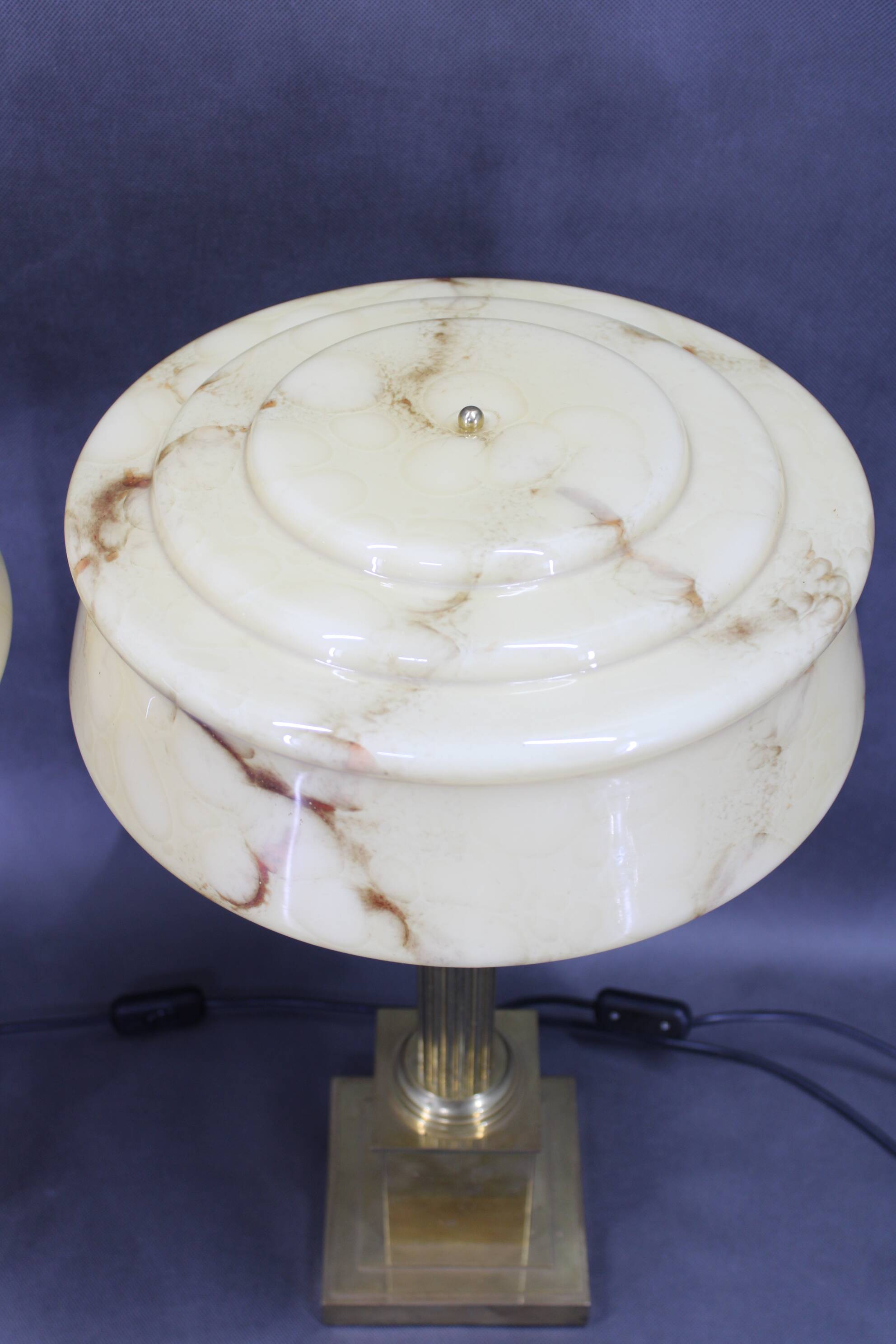 1940s Pair of Italian Restored Brass Table Lamps with Glass Shades