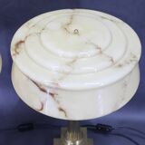 1940s Pair of Italian Restored Brass Table Lamps with Glass Shades