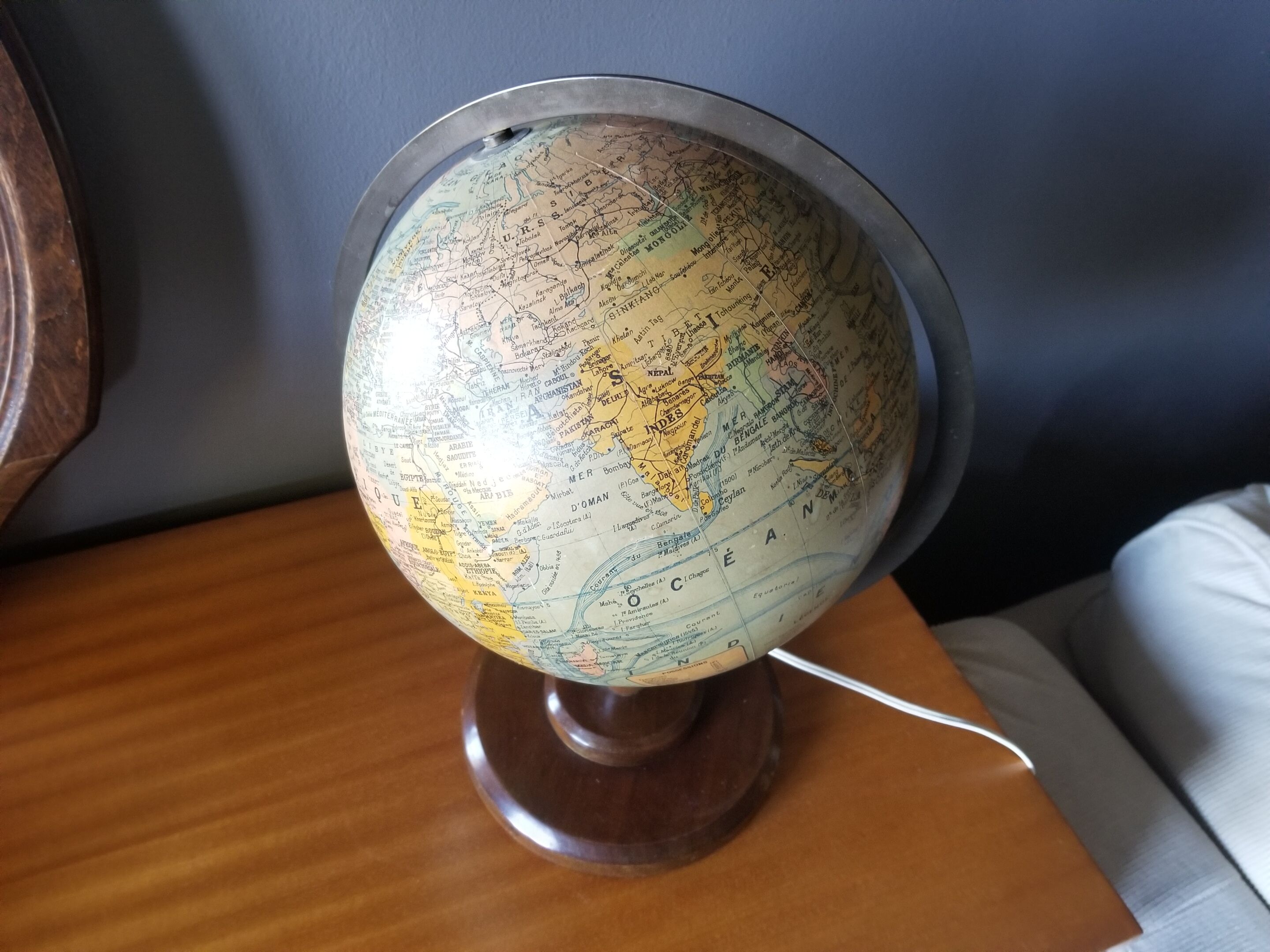 Ancient Light Earth Globe by Girard, Barrère and Thomas