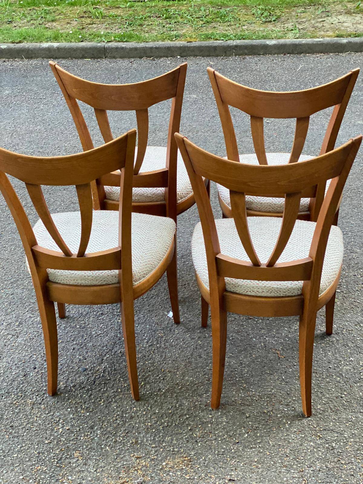 4 solid wood and fabric dining room chairs