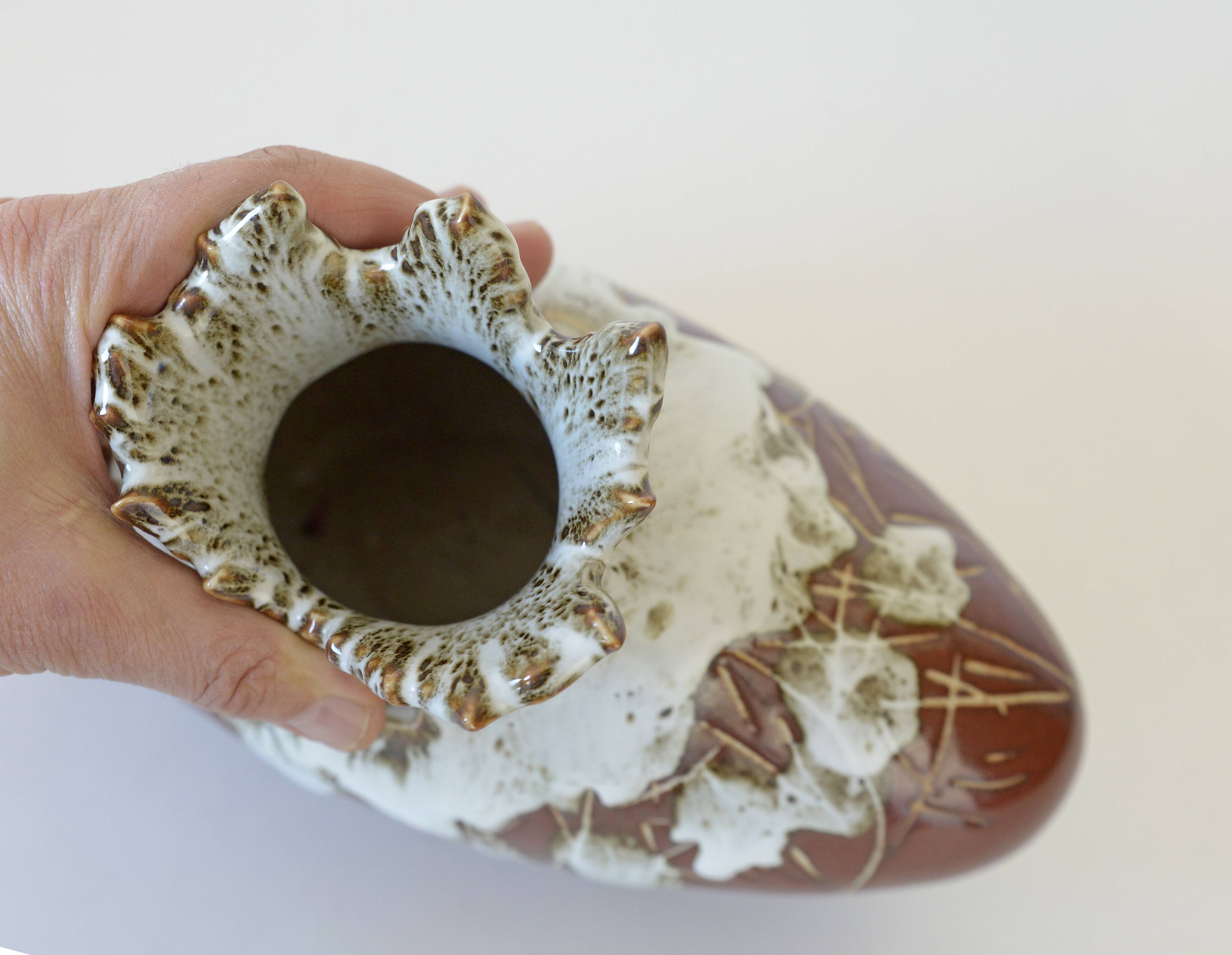 Vintage Brown Bud Fat Lava Ceramic Flower Art Vase Handmade Home Decor 1970