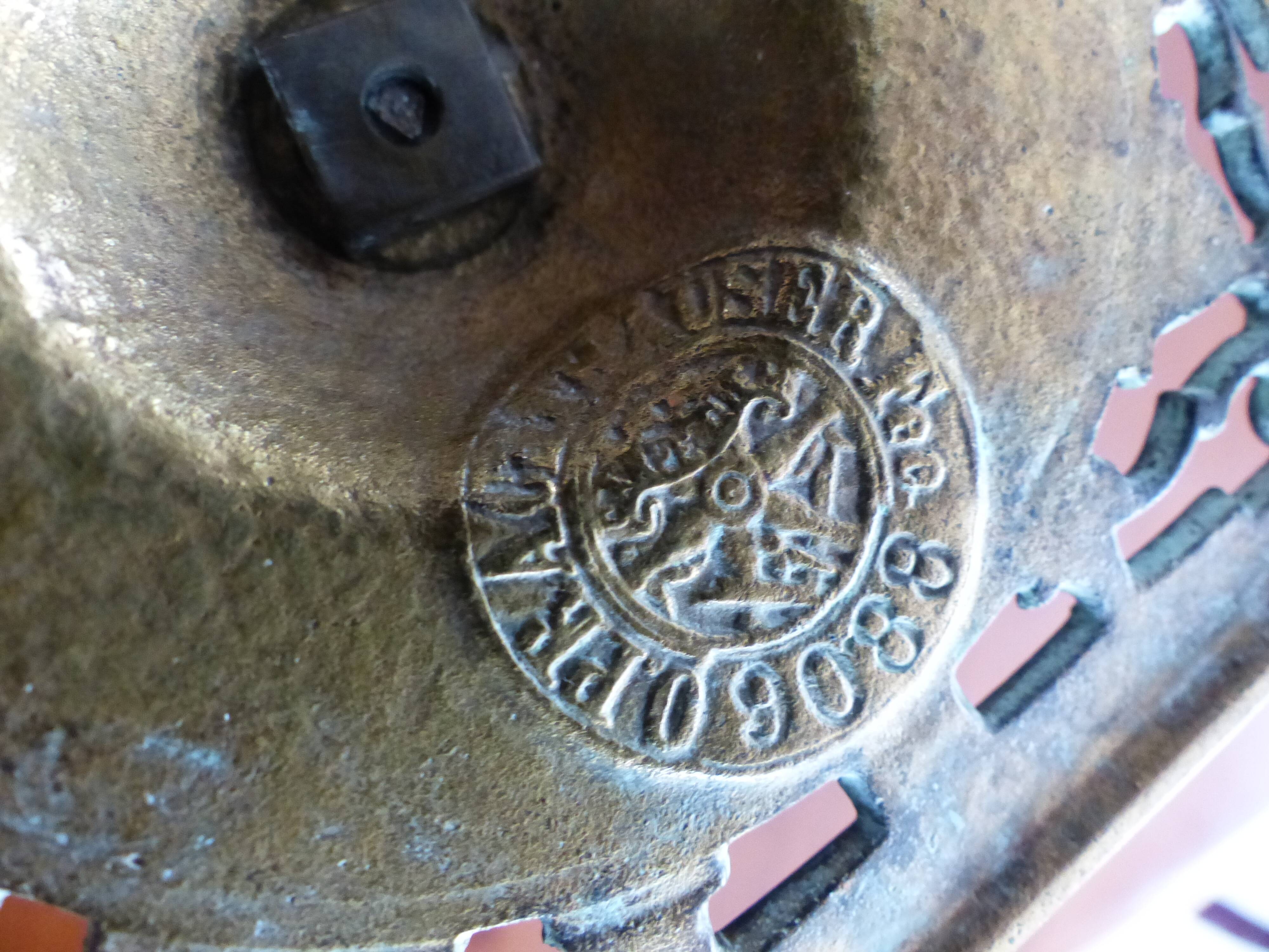 Pair of candlesticks, antique brass, 19th century, signed Prachthauser