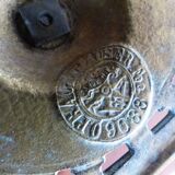 Pair of candlesticks, antique brass, 19th century, signed Prachthauser