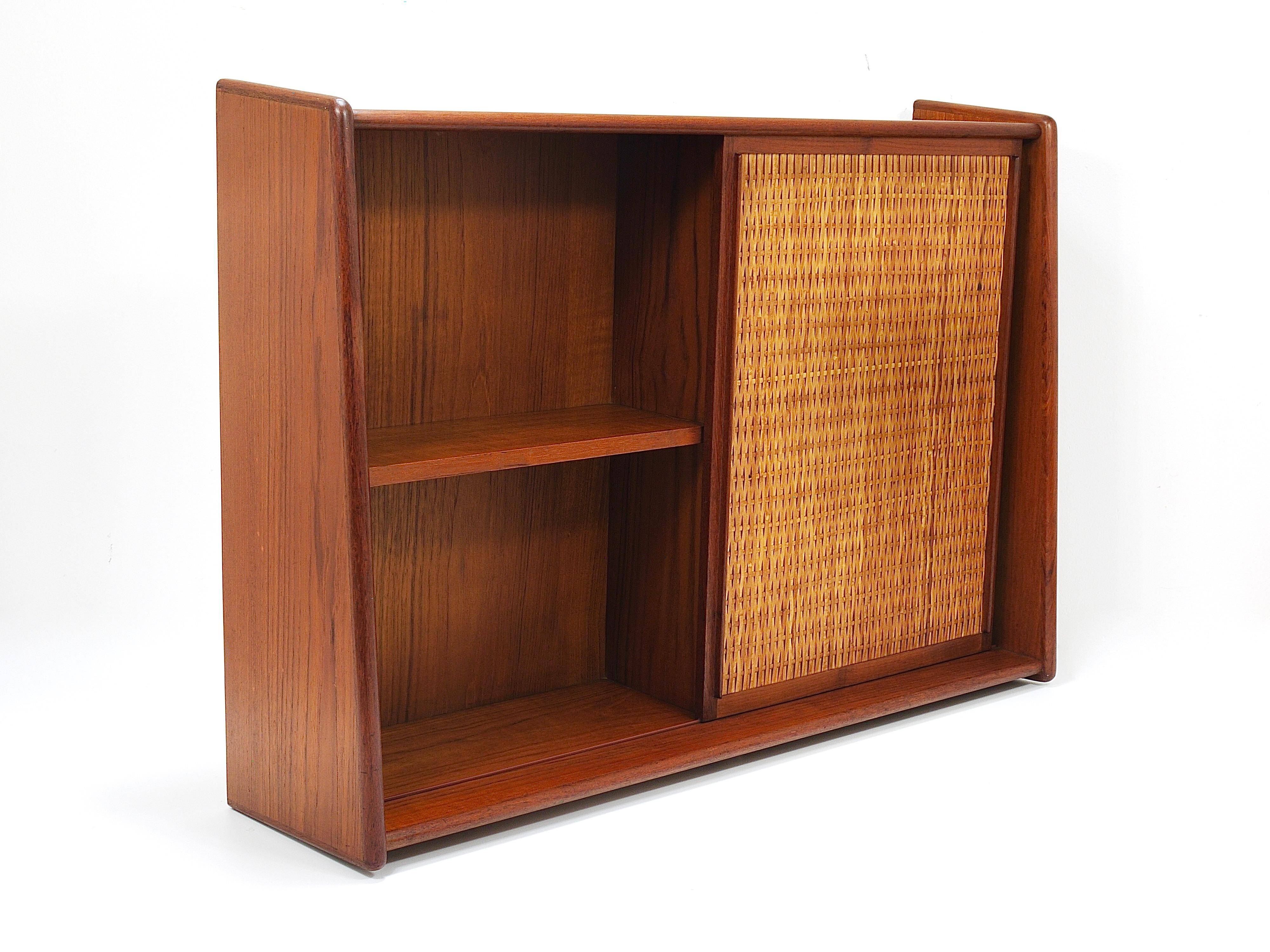 Arne Wahl Iversen Wall Mirror & Shelf Cabinet, Teak & Cane for Brenderup Denmark