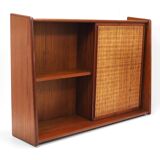Arne Wahl Iversen Wall Mirror & Shelf Cabinet, Teak & Cane for Brenderup Denmark