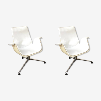Vintage White Leather "Bucket Chair" by Fabricius and Kastholm for Kill international, set of 2.