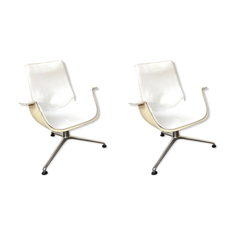 Vintage White Leather "Bucket Chair" by Fabricius and Kastholm for Kill international, set of 2.