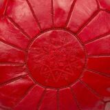 Red leather Pouf - handmade Morocco D 53cm x H 32cm