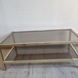 Coffee table in gilded brass smoked glass design 1970s