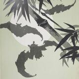 Mokuchu Urushibara: Japanese print, The Bats (green and white), signed woodblock print.