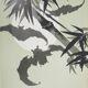 Estampe japonaise, Les chauves-souris (vert et blanc), gravure sur bois signée, Mokuchu Urushibara