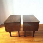 Pair of modernist bedside tables in veneered wood, 1950s-60s