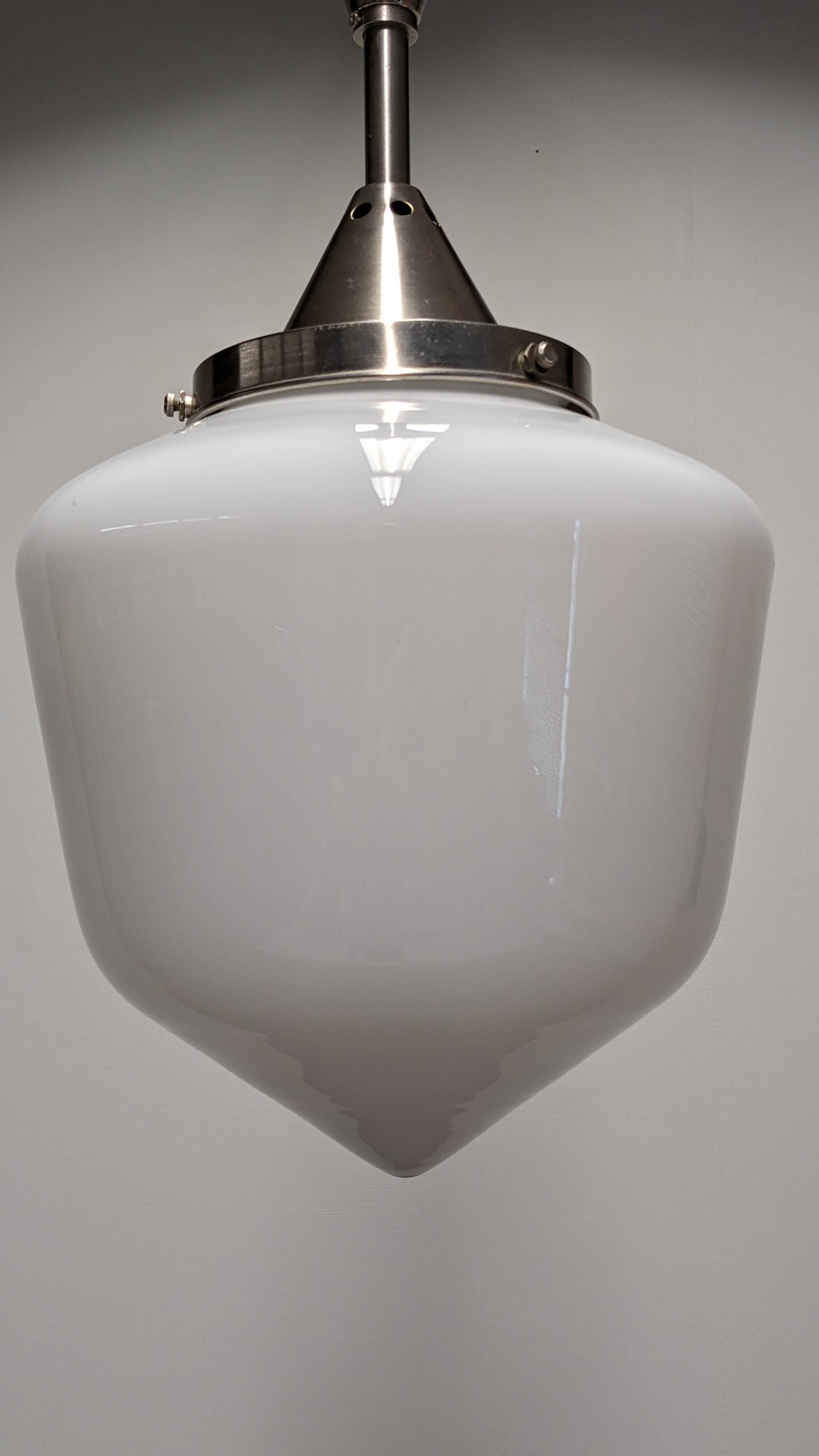 XL Art Deco suspension in white opaline, France circa 1920