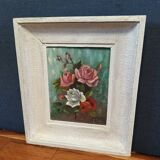 Tableau bouquet de rose signé