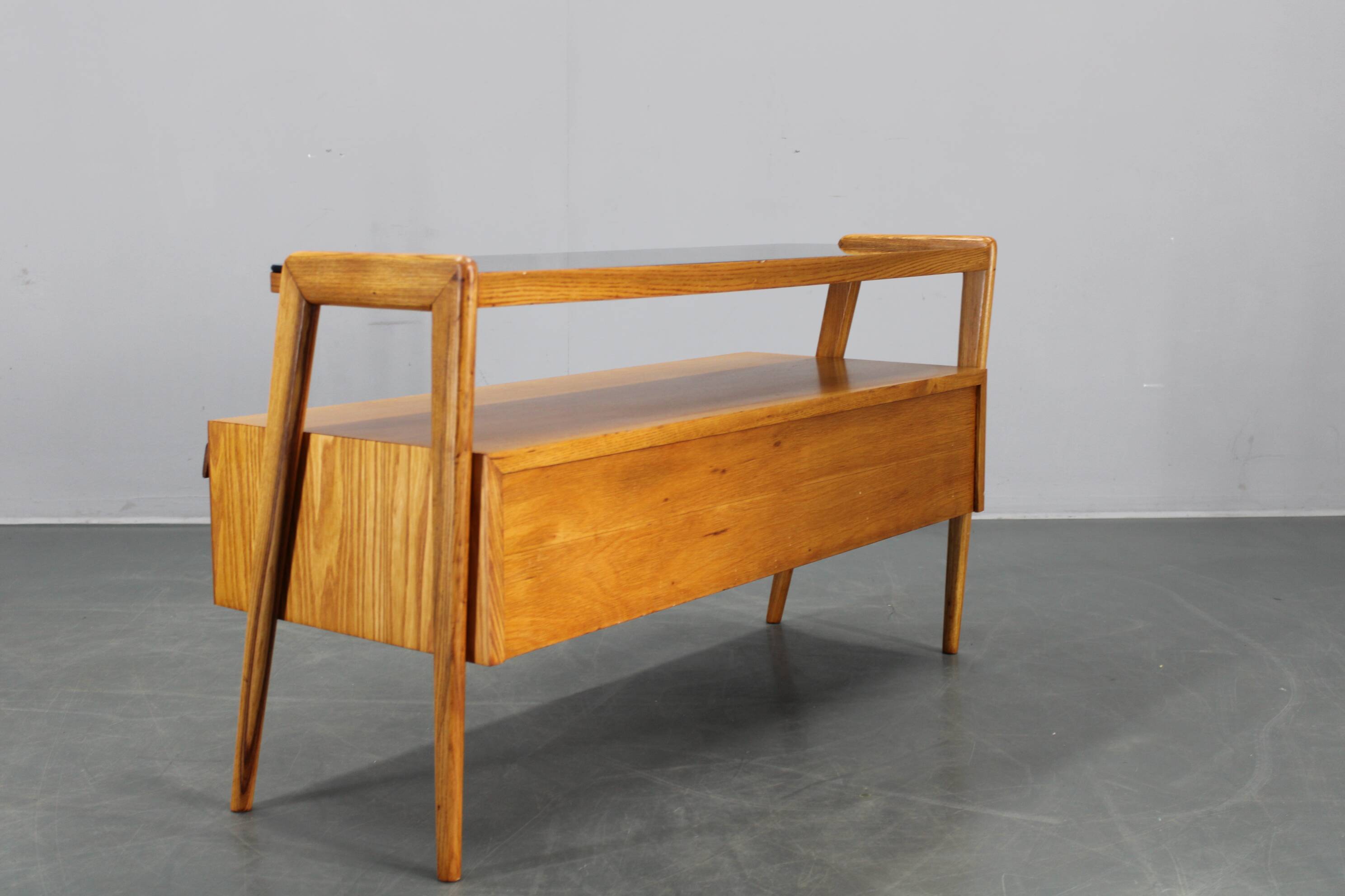 1960s Czechoslovakian Maple TV Rack with Drawers and Glass Top