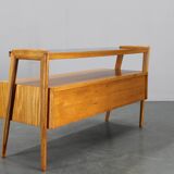1960s Czechoslovakian Maple TV Rack with Drawers and Glass Top