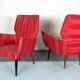 Mid-century modern pair of red armchairs. italy 1950s