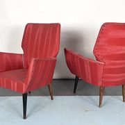 Mid-century modern pair of red armchairs. italy 1950s