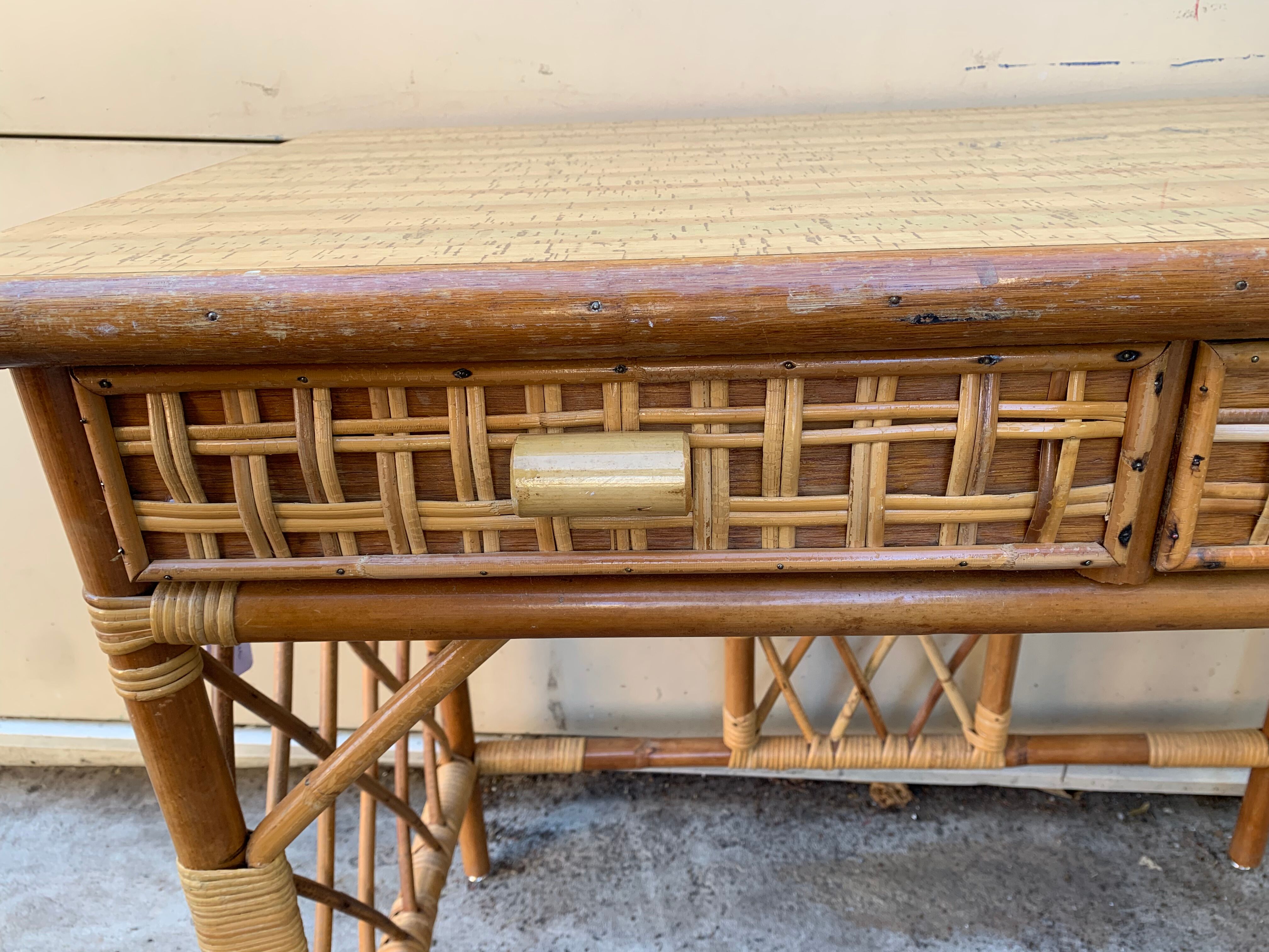 2-drawer rattan desk from the 1970