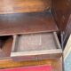 Secretary Louis XVI in stripped solid pine with a drop-down front and red leather, 1950.