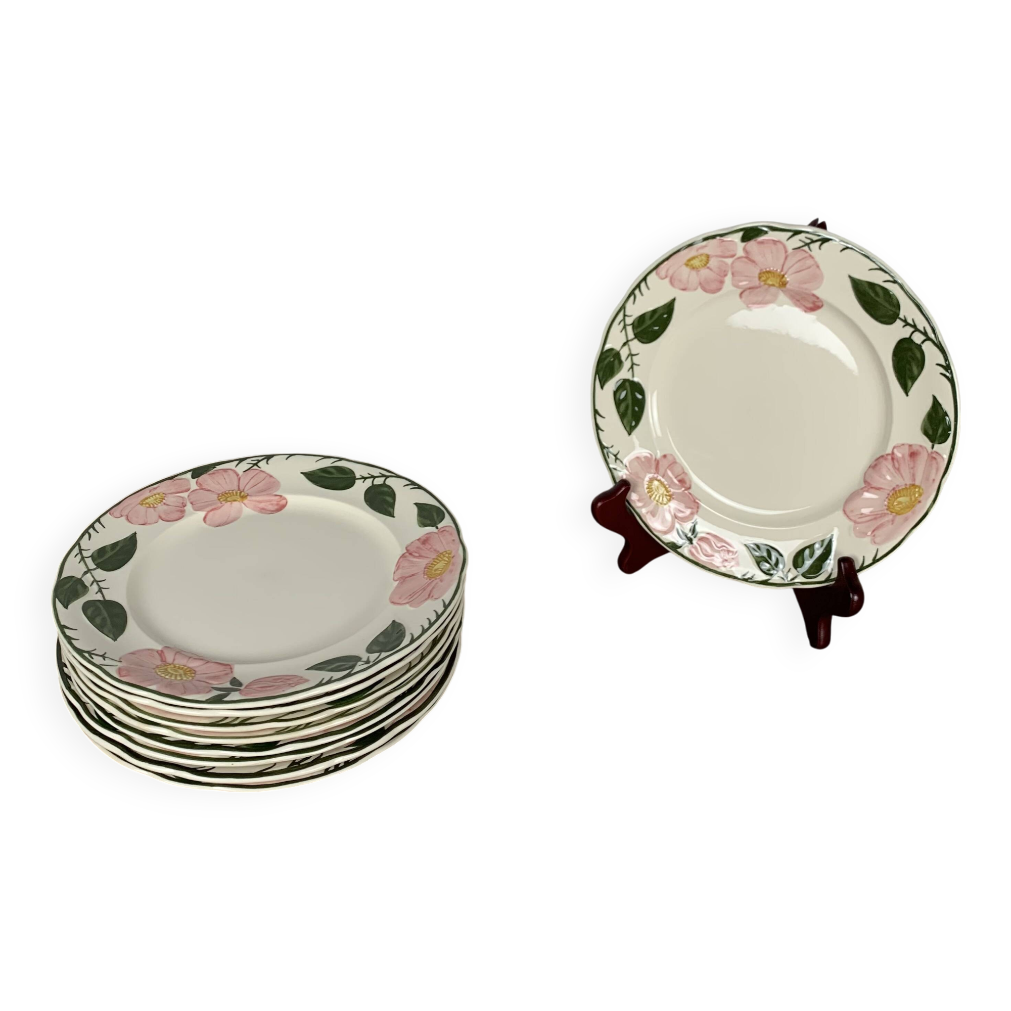 Set of 9 Villeroy & Boch "Wild Rose" dessert plates, 1970