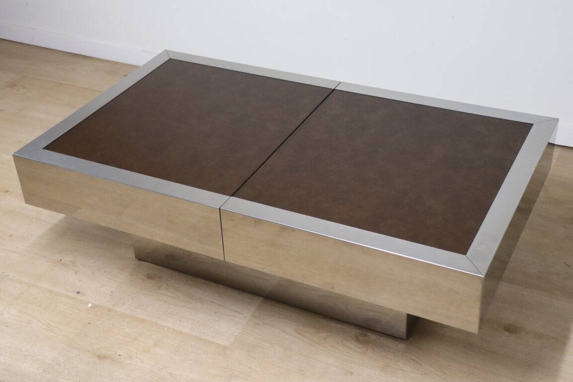 Vintage glass and aluminum bar coffee table, 1970