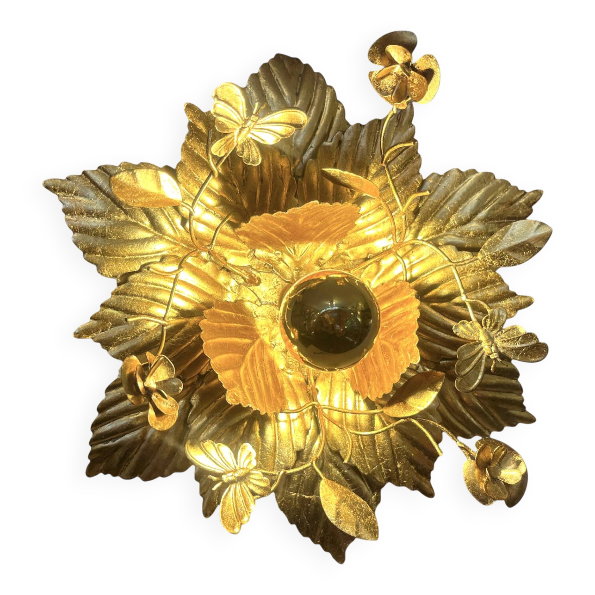 Vintage gold leaf metal flower wall light Florentine wall sconce