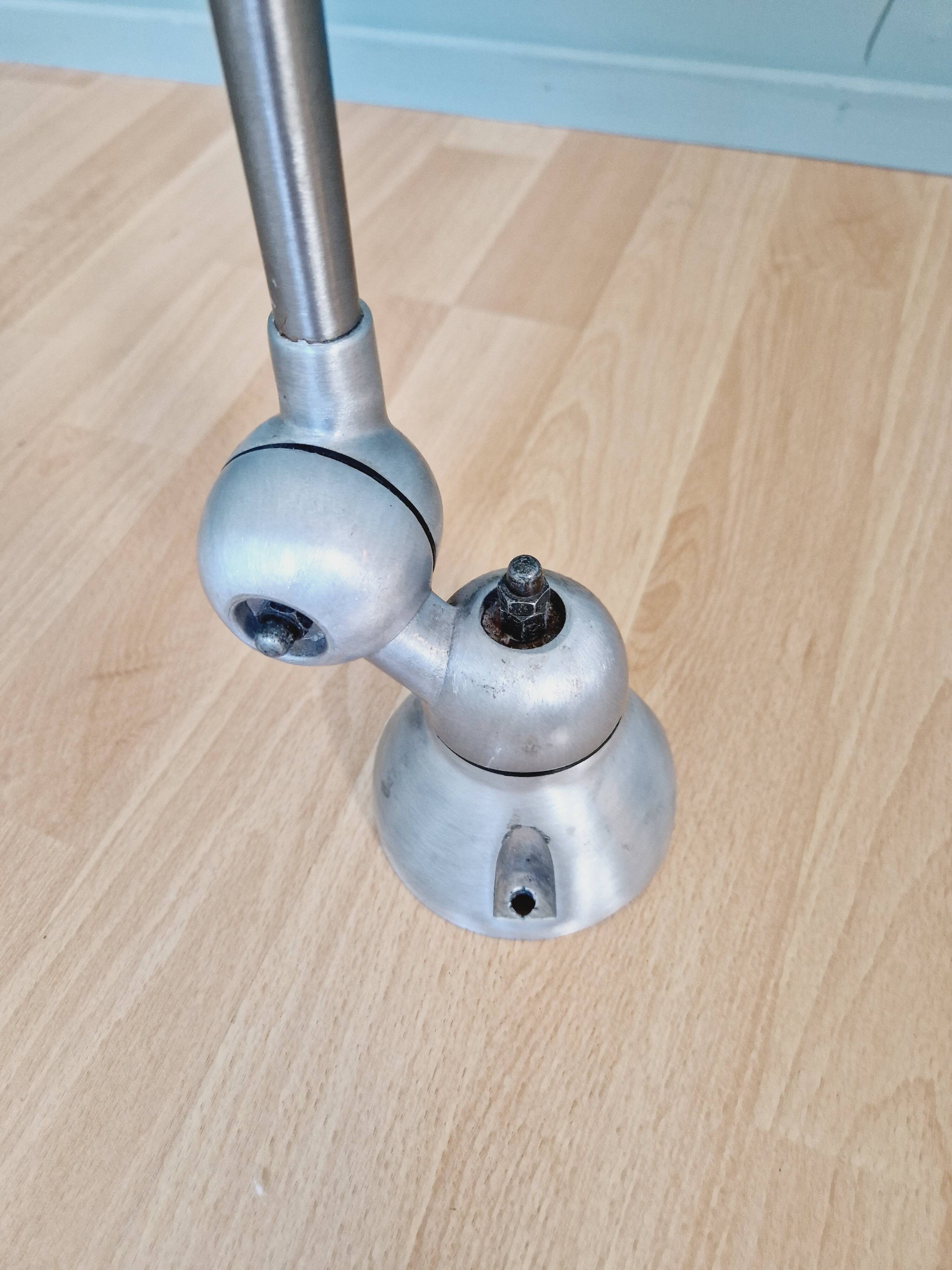 Set of 4 Jieldé industrial lamps in brushed steel, 3 arms