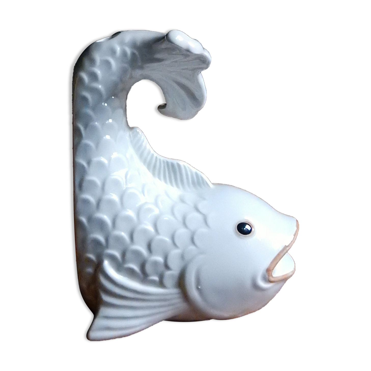 Poisson distributeur de ficelle en céramique blanche