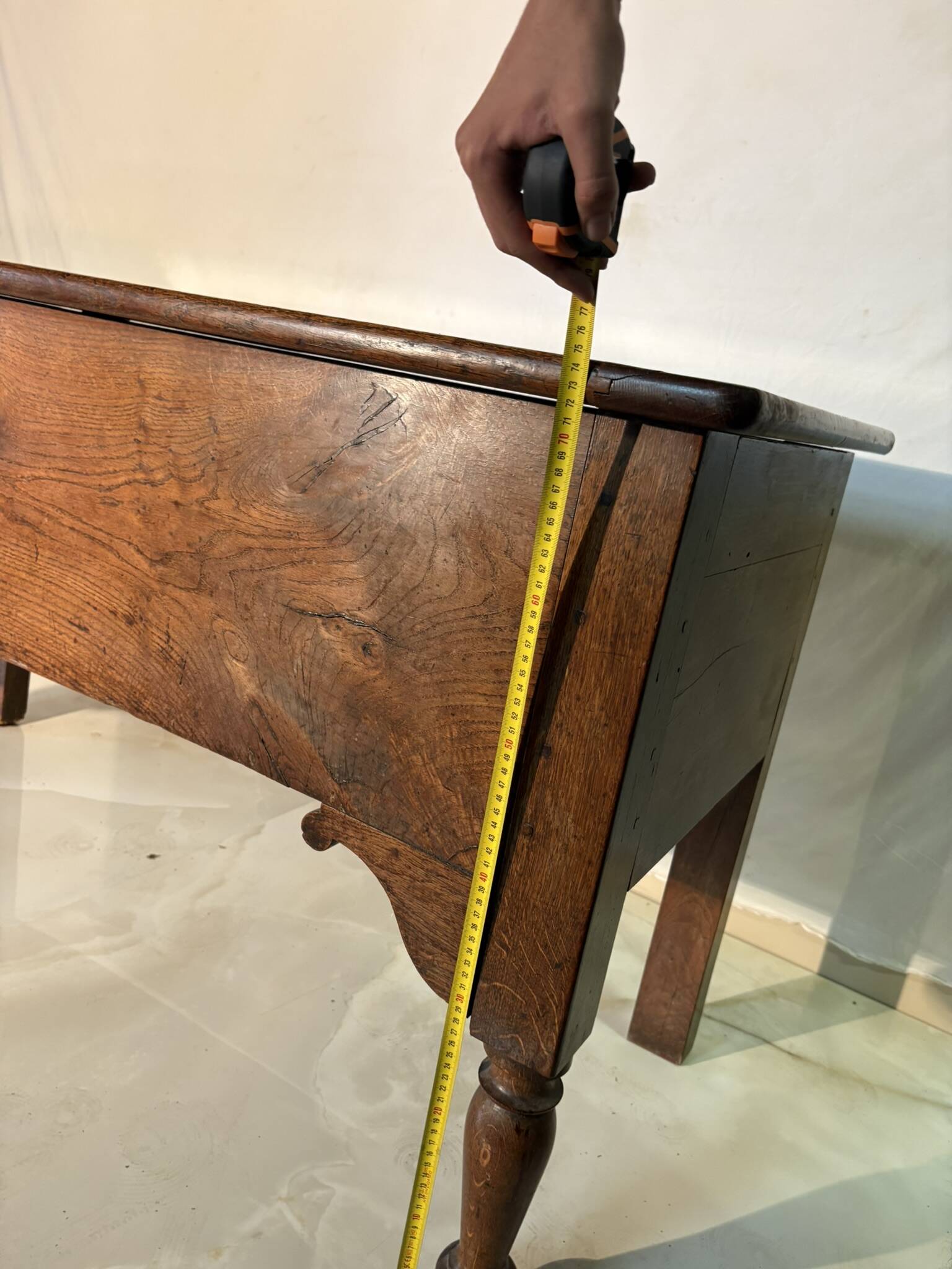 Large antique oak chest with turned legs