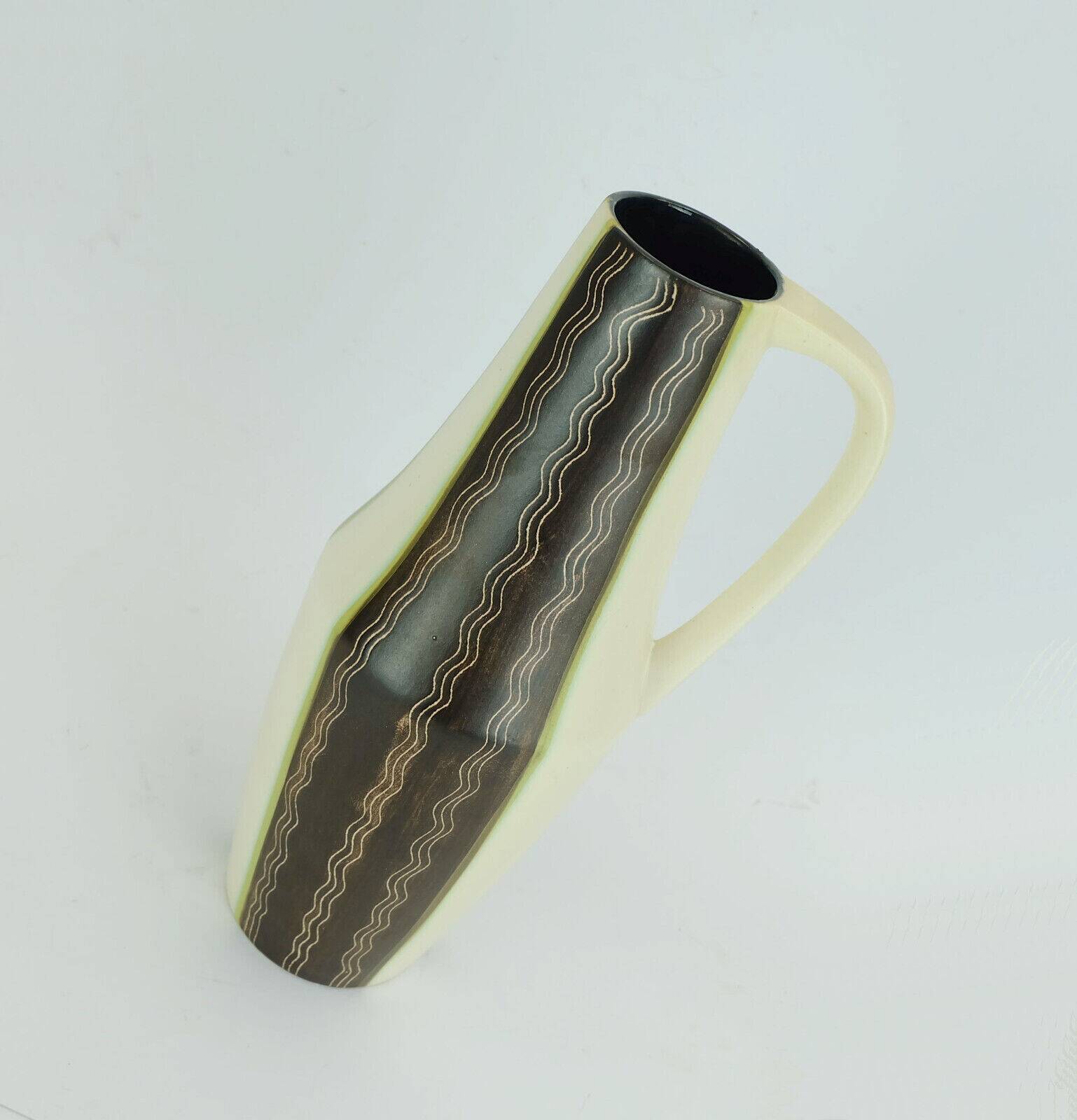 Mid century ceramic vase jug vase model no. 232 beige green brown wave pattern 1950s