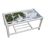 Table basse rotin et verre vintage